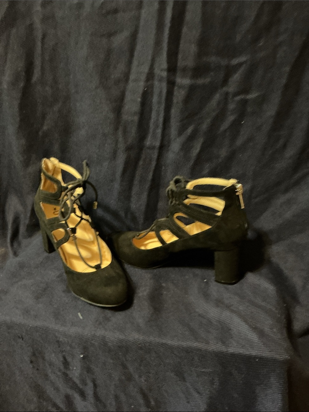Unisa Black Suede Lace-Up Block Heel Pumps